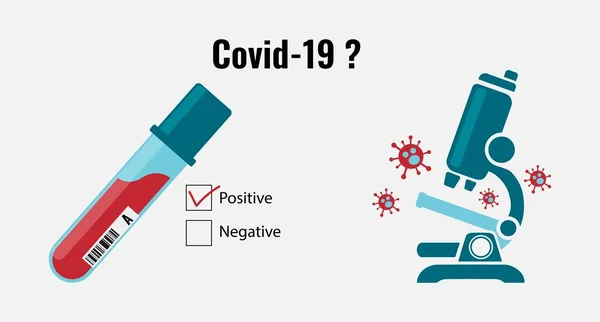 Ilustração Vetorial Conceito Teste Vírus Corona Usando Microscópio Coronavirus Covid —  Vetores de Stock