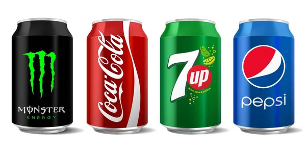 Ilustracja Wektorowa Klasycznego Monster Enegy Coca Cola Pepsi 7Up Można — Wektor stockowy