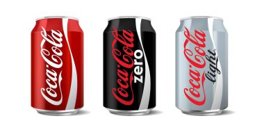 Coca-Cola klasiğinin vektör illüstrasyonu, sıfır ve ışık, yazı işleri için beyaz zemin üzerinde izole edilebilir. Coca-Cola Şirketi Amerika 'nın en popüler pazar lideri.