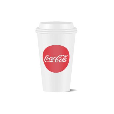 Beyaz arka planda izole edilmiş Coca Cola beyaz kağıt bardağın vektör çizimi. Kola dünyanın en popüler karbonatlı içeceğidir.