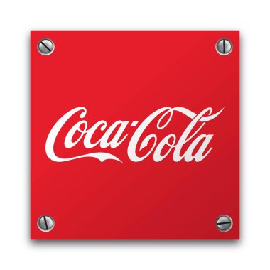 Kırmızı bir tabakta izole edilmiş Coca Cola tabela logosu. Yiyecek ve içecek konsepti. İllüstrasyon kaynaklı kullanım