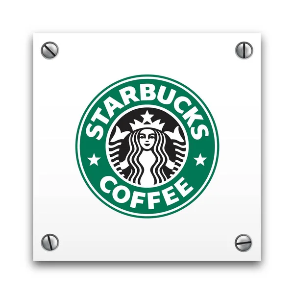 Illustrazione Del Logo Starbucks Coffee Signage Isolato Una Targa Bianca — Vettoriale Stock