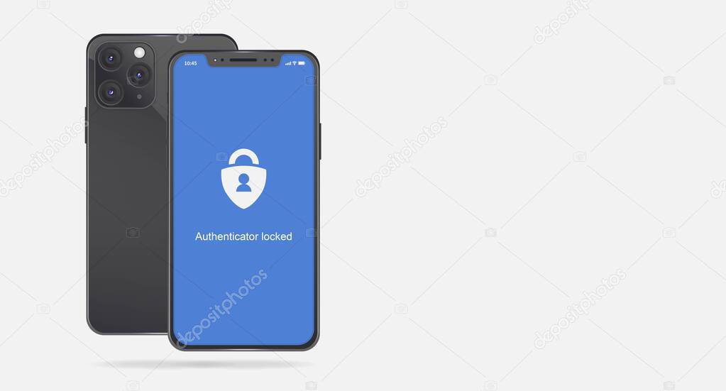 Apple Iphone with a Microsoft Azure aunthenticator locked icon. Multi factor authentication. For editorial use