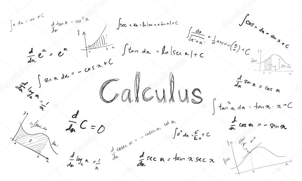 Illustration of hand sketch of mathematical formula and equations for educational concept. 