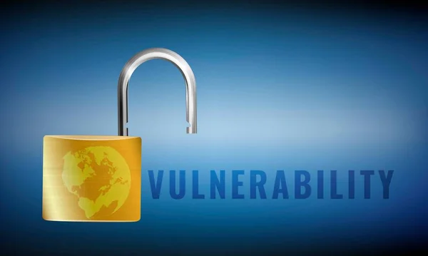 Vector Illustration World Vulnerability Concept Open Padlock Globe Image Cybersecurity — Stock Vector