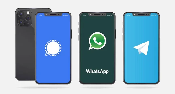 Apple Iphone Aplikacemi Signal Whatsapp Telegram Volný Soukromý Posel Okamžitá — Stockový vektor