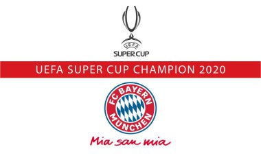 Yazı işleri için UEFA Süper Kupa Galibi 2020 illüstrasyonu. FC Bayern Münih UEFA Süper Kupa Şampiyonu. 