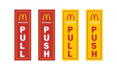 Beyaz arka planda McDonald 's kapı işaretinin vektör illüstrasyonu ve PUSH izole edildi. Editör kullanımı için.