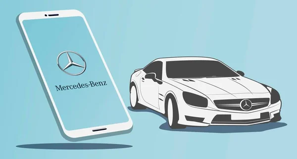 Teléfono Inteligente Con Aplicación Vehículo Inteligente Icono Mercedes Benz — Vector de stock