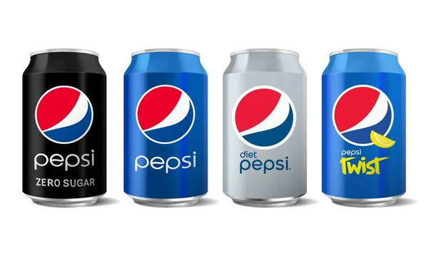 Vektor Ilustrasi Koleksi Pepsi Kekeringan Berkarbonasi Terisolasi Pada Latar Belakang - Stok Vektor