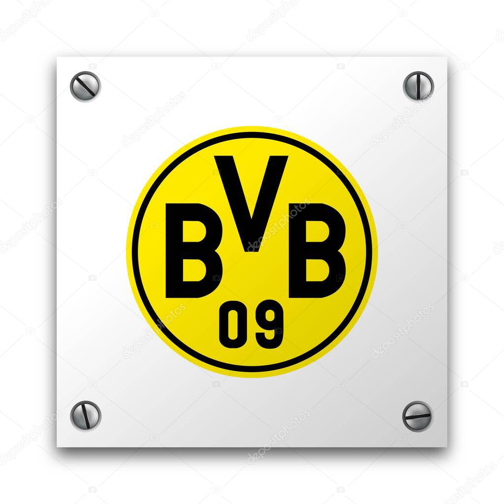 Illustration of Borussia Dortmund Football Club signage logo isolated on a white plate. Illustrative editorial use.