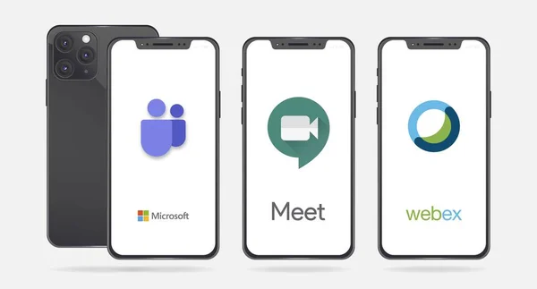 Microsoft Teams Google Meet Cisco Webex Software Het Iphone Scherm — Stockvector