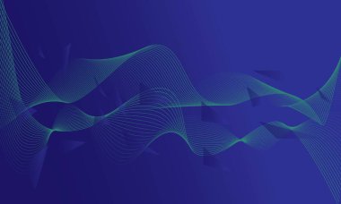 Mavi dinamik dalgaları, çizgi ve parçacıkları olan soyut bir vektör arkaplanı. Tasarım için uygun tasarım