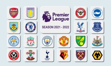 Premier League takımları 2021 sezonunda - 2022 sezonunda illüstrasyon kullanımı için yarışıyor. Neumorphism biçimi.