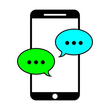 Akıllı telefon, SMS ve cep telefonu ekranındaki mesaj baloncuklarındaki sohbet mesajlarının temsili. Chatbot sadeleştirme sunumu