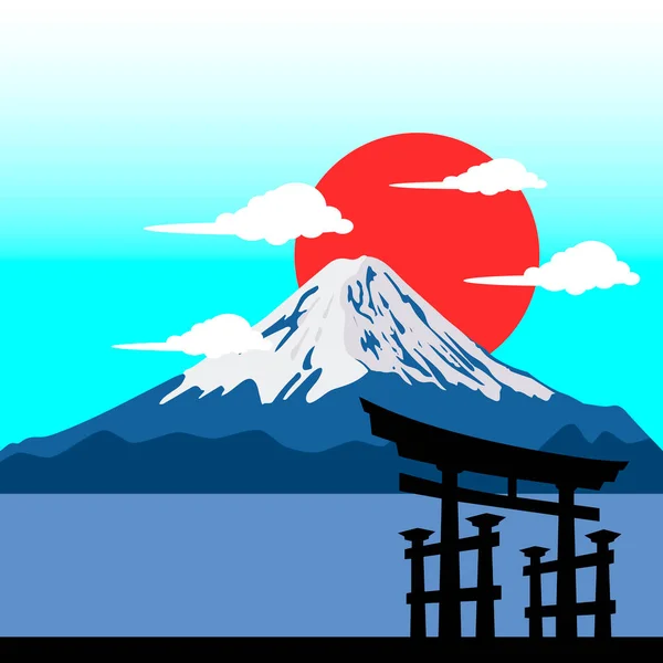 Vektorová Ilustrace Hory Fuji Proti Rudému Slunci Symbol Japonska Léto — Stockový vektor
