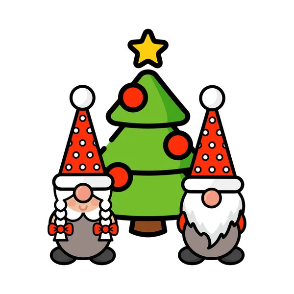 Vetor Conjunto Anão Natal Com Árvore Natal — Vetor de Stock