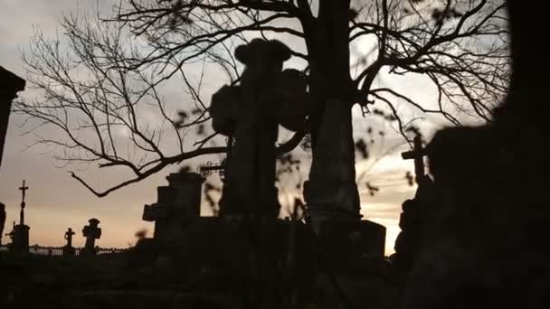 Antiguo cementerio con cruces antiguas 5 — Vídeo de stock