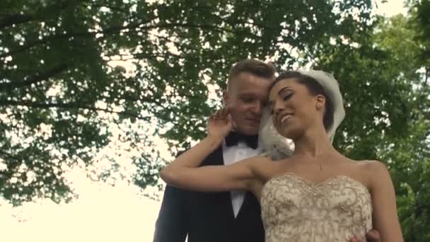 Γάμος Νύφη και γαμπρός πάρκο με τα πόδια — Αρχείο Βίντεο