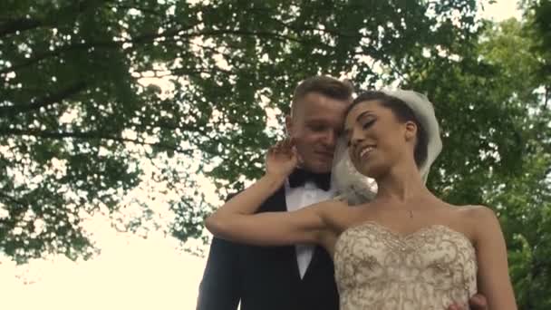 Novia de boda y novio Park Walk — Vídeo de stock