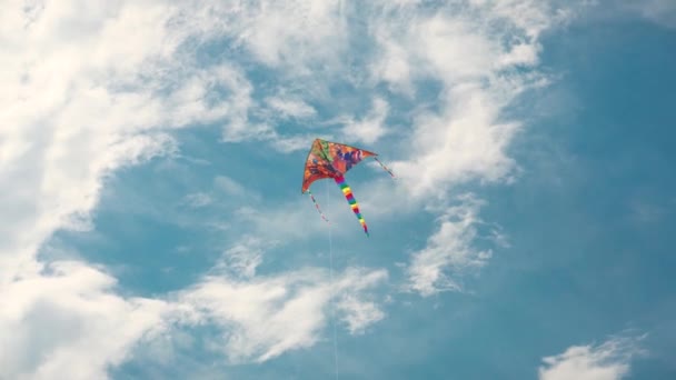 Flying triangle kite in the sky — Stock Video