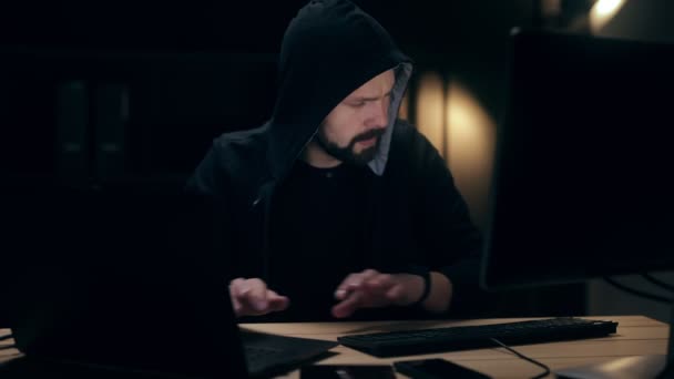 Male Hacker in Hood — Stock Video
