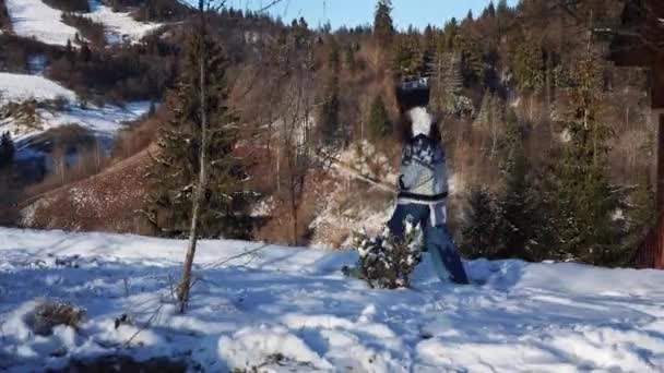 Femme marchant pendant l'hiver dans la forêt — Video