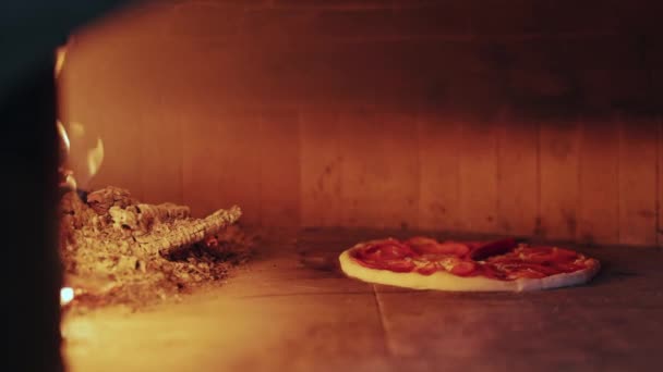 Pizza italienne traditionnelle cuisson à l'intérieur poêle — Video