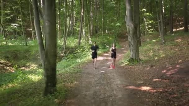 Cuplu alergând în pădure — Videoclip de stoc