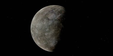 Merkür 'ün yüksek çözünürlüklü bir görüntüsü, güneş sistemimizdeki en küçük ve en iç gezegen. Kraterler ve kayalık düzlüklerle kaplı..