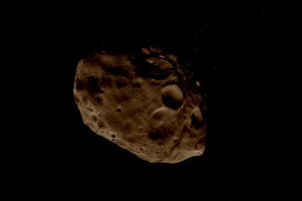 İki uydudan biri olan Phobos 'un yüksek çözünürlüklü görüntüsü. Bu çarpıcı görüntü düzensiz şeklini, derin kraterlerini ve uzayın karanlığına karşı yakalanmış engebeli yüzeyini gözler önüne seriyor.. 