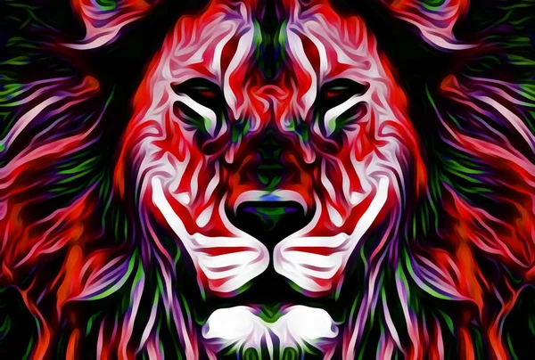 Colorful Illustration Lion Head Isolated Black Background Wallpaper Image Digital — Stock Photo, Image