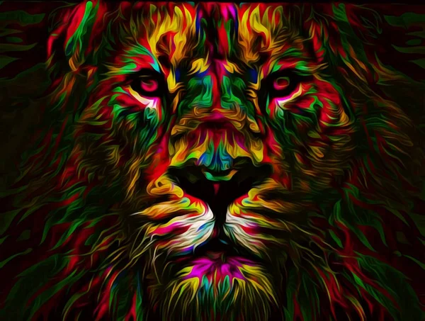 Красочная Иллюстрация Головы Льва Изолированы Черном Фоне Обои Изображения Цифровые — стоковое фото
