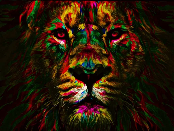 Colorful Illustration Lion Head Isolated Black Background Wallpaper Image Digital — Stock Photo, Image