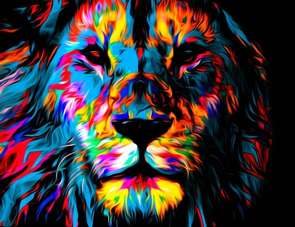 Illustration Colorée Une Tête Lion Avec Motif Coloré Illustration Papier — Photo