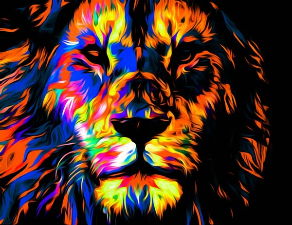 Kolorowa Ilustracja Głowy Lwa Kolorowym Wzorem Cyfrowa Ilustracja Tapety Lwa — Zdjęcie stockowe