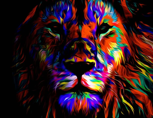 Colorful Illustration Lion Head Colorful Pattern Digital Wallpaper Illustration Lion — Stock Photo, Image