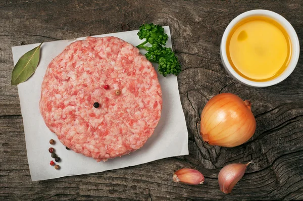 Raw ground pork meat steak cutlets — Stock Photo, Image