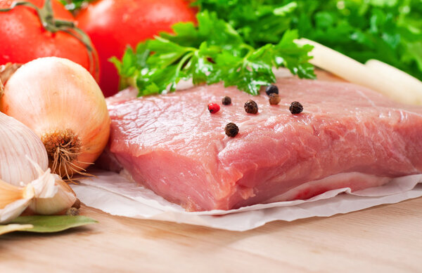 Fresh raw meat tenderloin with vegetables
