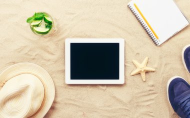 Beyaz kum boş ekran tablet