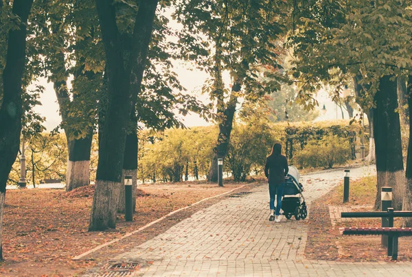 젊은 어머니 도시 공원에서 산책 — 스톡 사진
