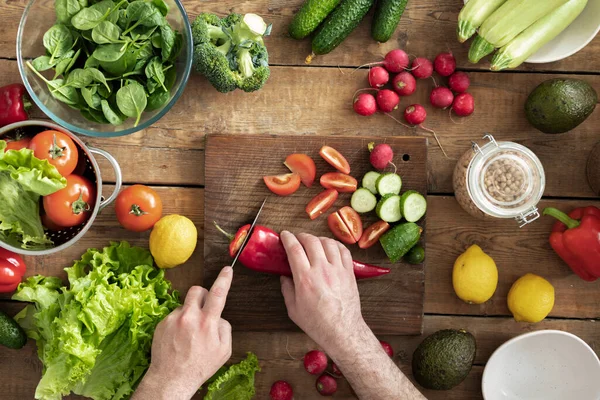 Conjunto Verduras Frescas Para Cocinar Alimentos Saludables Verano Sobre Fondo — Foto de Stock