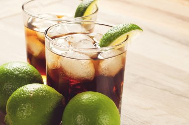 Cocktail with cola and ice