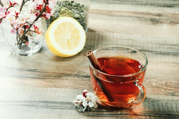 Kopje thee en bloemen — Stockfoto