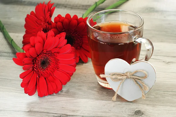 black tea and beautiful flowers