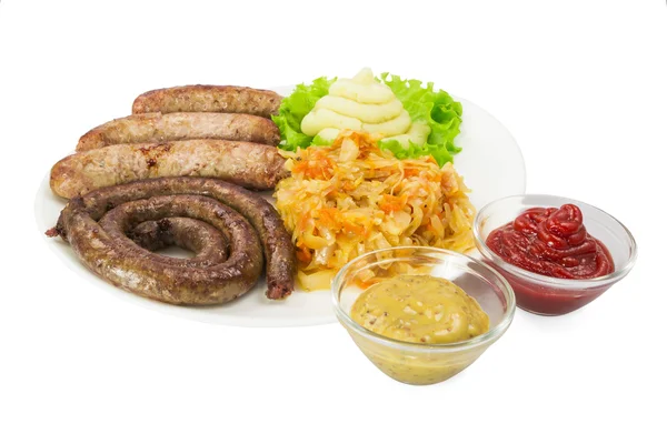 Grilled sausages with vegetables — Stock Photo, Image