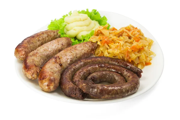 Grilled sausages with vegetables — Stock Photo, Image