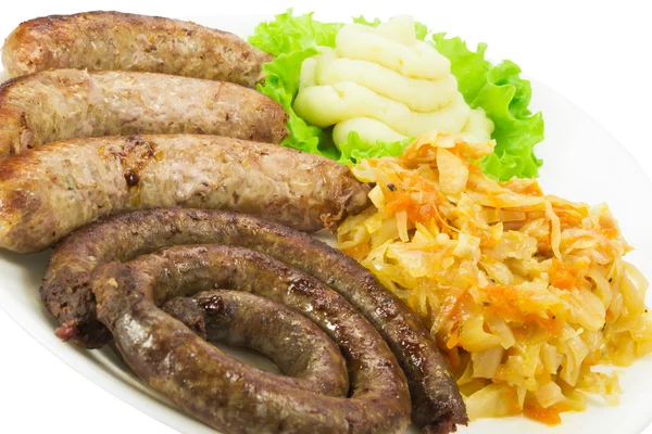 Grilled sausages with vegetables — Stock Photo, Image