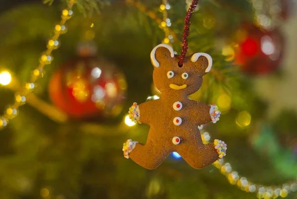 Noel ağacına asılı gingerbread ile oyuncak ayı