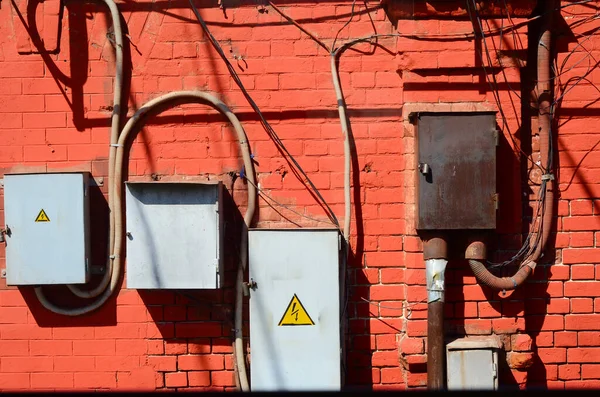 Urban Industrial Landscape Red Brick Wall Wires — Stock Photo, Image